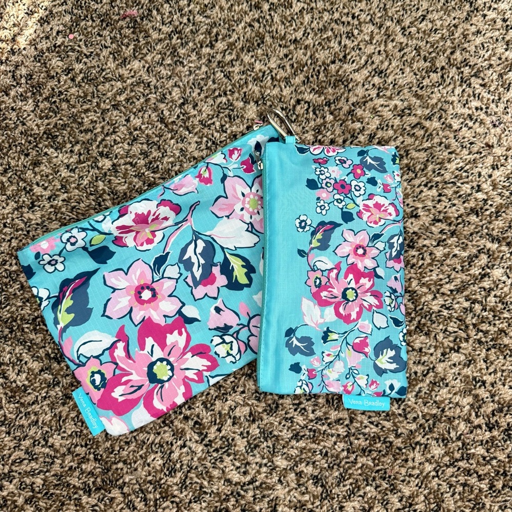 Vera Bradley Blue and Pink Floral Pouch Set
